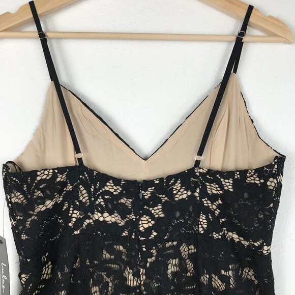 Lulus Lace Overlay Spaghetti Strap Midi Dress Black  Size Medium  NWT - Picture 6 of 10